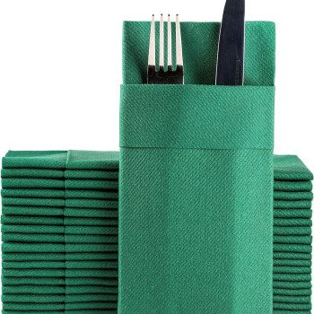 Yeşil Kumaş Dokulu Cepli Airlaid Peçete 40x40 cm - 100 Adet