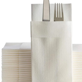 Beyaz Kumaş Dokulu Cepli Airlaid Peçete 40x40 cm - 100 Adet