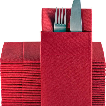 Kırmızı Kumaş Dokulu Cepli Airlaid Peçete 40x40 cm - 100 Adet