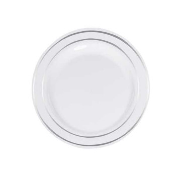 Porselen Görünümlü Gümüş Yaldızlı Plastik Tabak 19 cm 6 Adet