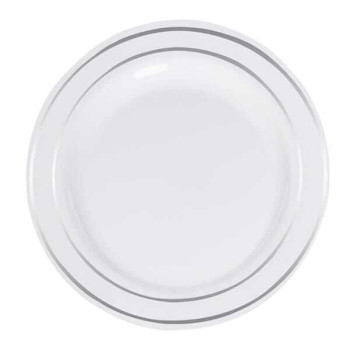 Porselen Görünümlü Gümüş Yaldızlı Plastik Tabak 26 cm 6 Adet