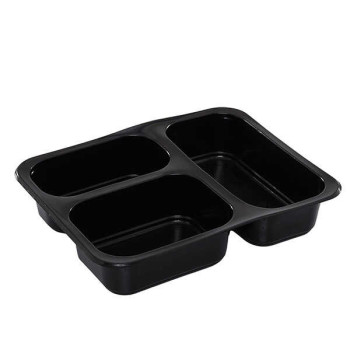 3 Bölmeli Film Yapıştırmalı Gıda Kabı Siyah – 100 Adet